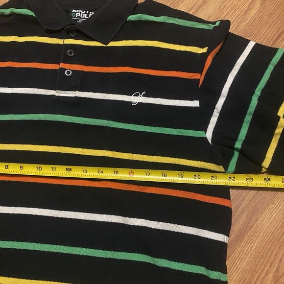 Southpole Polo Shirt Mens M Sriped Baggy Streetwear Hiphop Black S/S Y2K VTG - Picture 4 of 11